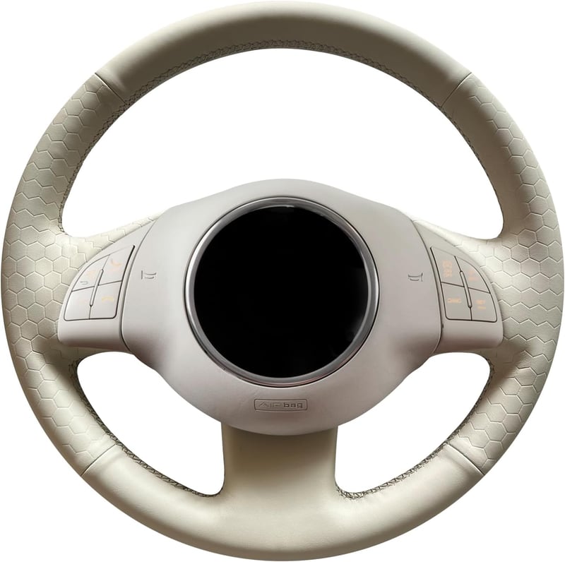 MEWANT Kormányvédő Huzat Fiat 500 (2008-2015), 500e, 500C Modellekhez - Bézs Mikroszálas Bőr, Kézi Varrással, Légzsák Kompatibilis