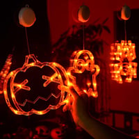 Yeeteesy Halloween Dekorációs Ablakfény - Tökök és Pókok Mintájú Meleg Fehér LED Világítás Beltérre és Kültérre, Elemes Működés, Bambusz Üve 8