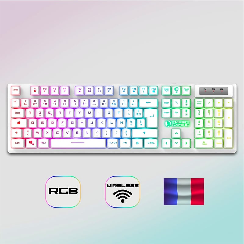 Empire Gaming Armor RF800 Vezeték Nélküli RGB Gamer Billentyűzet-Egér Szett Egérpaddal - 4800 DPI - PC/PS4/PS5/Xbox/Mac Kompatibilis - Fehér