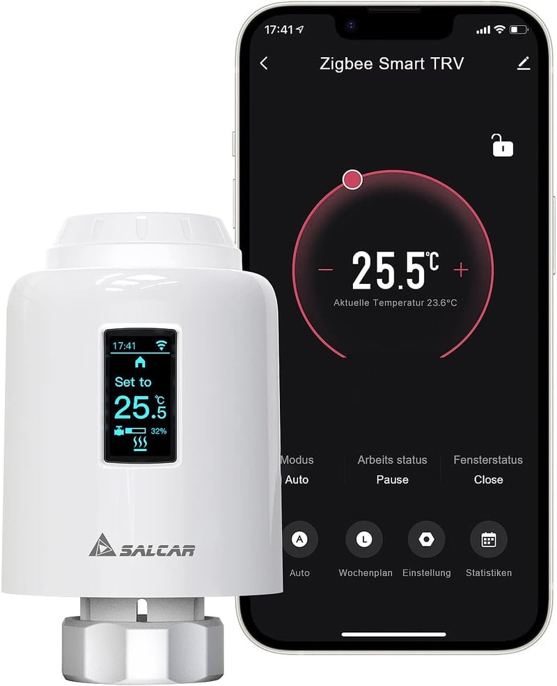 SALCAR okos radiátor termosztát - Alexa és Google kompatibilis, OLED kijelzős, Tuya ZigBee