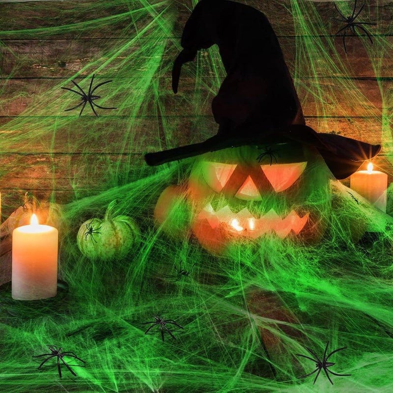 Világító, Nyújtható Pókháló - Ijesztő Halloween Dekoráció