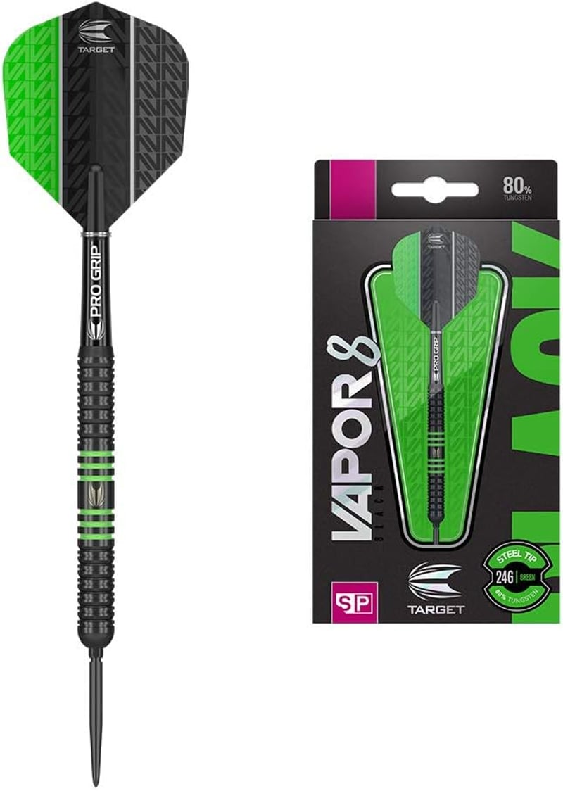 Target Vapor 8 fekete-zöld 24g steeldarts szett, 80% volfrám, Swiss Point