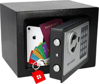 Silvergear Elektronikus Széf Otthonra - 3-8 Számjegyű Kóddal, 2 Kulccsal, Tűzálló Acél Páncélszekrény Pénz és Ékszer Biztonságos Tárolására, 1