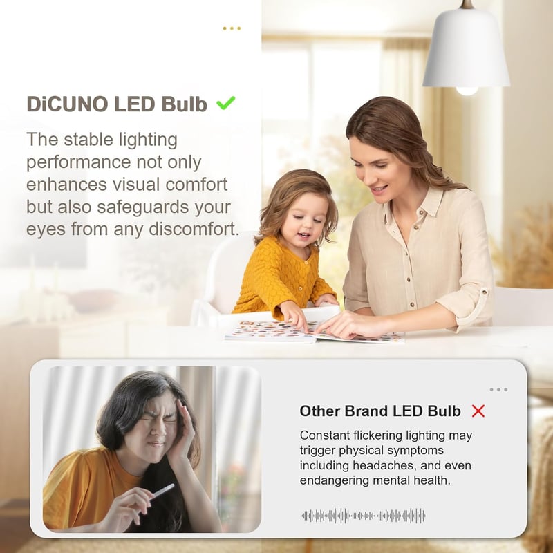 DiCUNO E27 LED Izzó 15W, 100W Helyettesítő, 2700K Meleg Fehér, 1350lm, A60 Matt, CRI 90, Energiatakarékos, Beltéri Világítás, 6 Darabos Csom