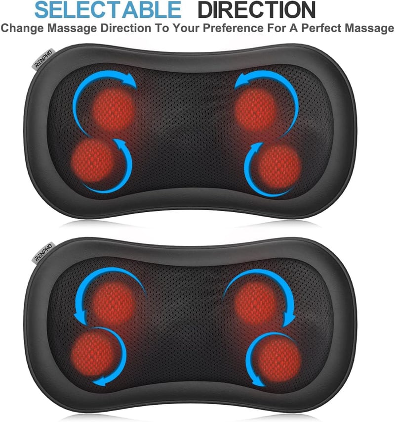 RENPHO Shiatsu Masszázspárna Melegítő Funkcióval, Nyakmasszírozó 3 Sebességgel, 4D Forgó Masszázsfejekkel, Mély Gyúró Masszázs