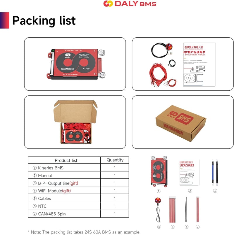 DALY Smart 4S BMS 12V WiFi Modullal - LiFePO4 Lítium Akkumulátor Védelmi Rendszer CAN/RS485 Kommunikációval, 100A Terhelhetőség