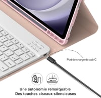 SENGBIRCH Bluetooth Billentyűzetes Tok Samsung Galaxy Tab A9+ 11" (2023) Tablethez - Levehető AZERTY Billentyűzet, Rózsaszín, Háttérvilágítá 5