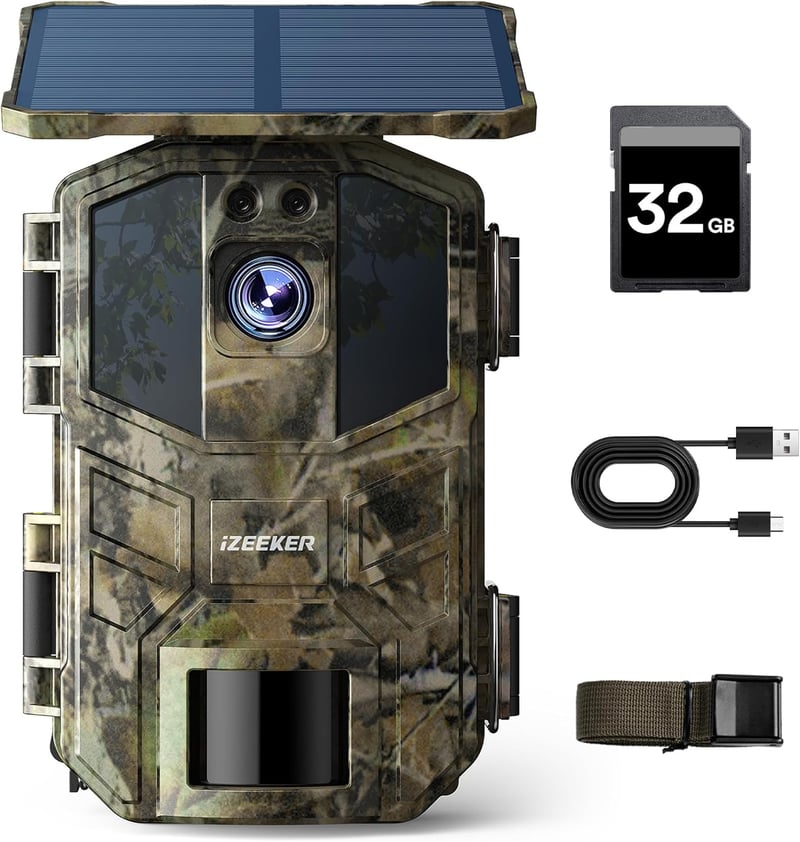 iZEEKER 4K 48MP Napelemes Vadkamera Mozgásérzékelővel - IP66 Vízálló, 0.1mp Exponálási Idő, Éjjellátó, Beépített Nagy Kapacitású Akkumulátor
