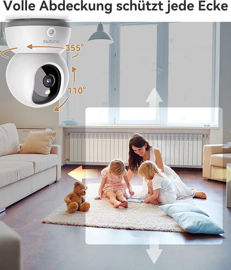 Blurams 360°-os 2K WiFi beltéri kamera, Alexa-kompatibilis, éjjellátó, háziállat figyelő