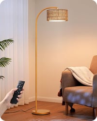 EDISHINE Ívelt Állólámpa Nappalihoz - Távirányítós, Fényerőszabályozós, Kötélfonott Lámpaernyővel, Forgatható Fejjel, 9W LED Izzóval, Arany 1