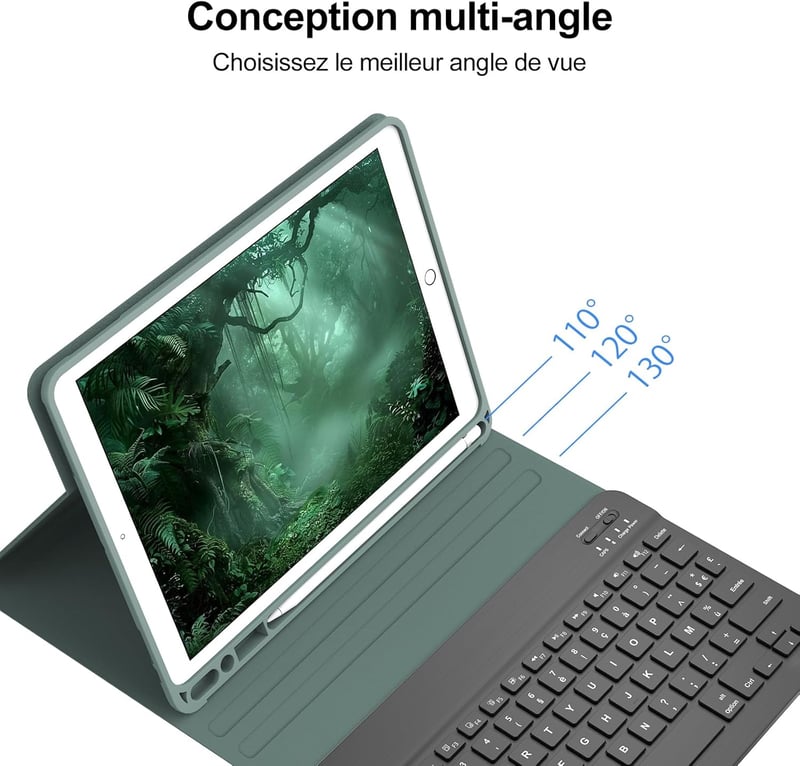 FARYODI iPad 10.2 Védőtok Bluetooth Billentyűzettel - 7/8/9. Generációs iPad, iPad Pro 10.5, Air 3 Kompatibilis, Sötétzöld