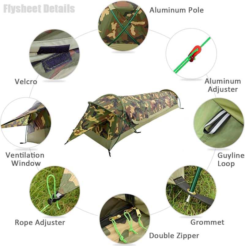 GEERTOP Ultrakönnyű Egyszemélyes Vízálló Bivy Sátor - PU5000MM Poliészter, Szellőző Ablakokkal, 3 Évszakos Túrázáshoz, Kempingezéshez, Hordt