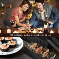 SKYSER Sushi Készlet 20 Részes Kezdőknek Sushi Készítő Szett Tekerő Szőnyeg Pálcikák Fekete 9