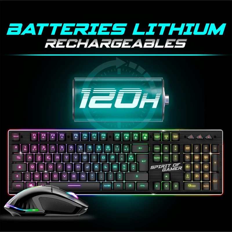 SPIRIT OF GAMER Ultimate 600 RGB vezeték nélküli gamer billentyűzet és egér szett - félmechanikus, 120 órás üzemidő, PC/PS4/PS5/Xbox kompati