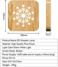 Újracsomagolt 3D LED Hópehely Éjjeli Lámpa - USB Tölthető Fa Dekoráció 2