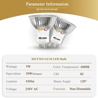 DiCUNO GU10 LED Izzó 5W - Hideg Fehér 6000K, 430lm, 120° Szórási Szög, 50W Halogén Helyettesítő, Energiatakarékos MR16 Spotlámpa, Beltéri Ha 3