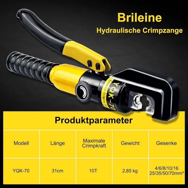 Brileine hidraulikus présfogó, 4-70 mm², 9 betéttel, réz-alumínium sarukhoz