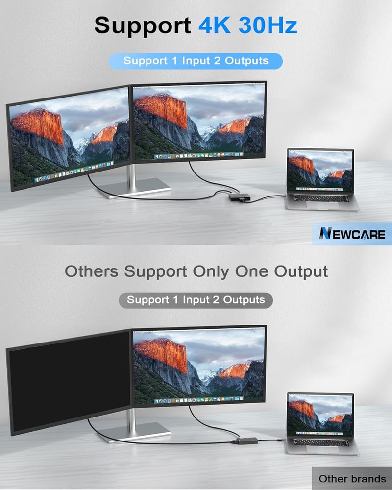 NEWCARE 4K HDMI Elosztó 1 bemenet 2 kimenet - Egyidejű képmegjelenítés Full HD TV-hez, Blu-Ray, DVD, Fire Stick eszközökhöz