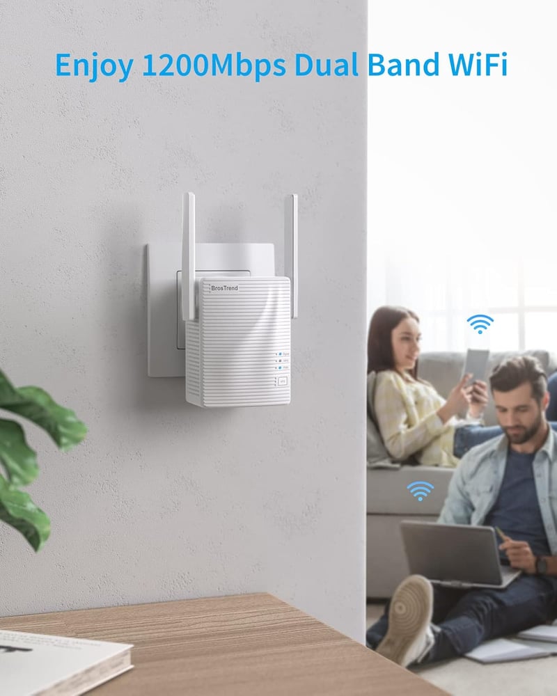 BrosTrend AC1200 Dual WiFi jelismétlő, 1200 Mbit/s, LAN porttal, WPS-sel