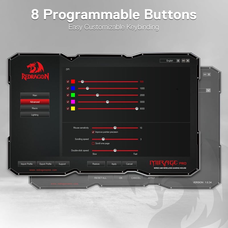 Redragon M690 PRO Vezeték nélküli Fehér Gamer Egér 8000 DPI 8 Makrógombbal