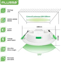 ALUSSO 6 db LED Süllyesztett Spotlámpa 230V 10W 800lm - Ultravékony 30mm - Szabályozható Fényerő - 3 Színhőmérséklet - IP44  2