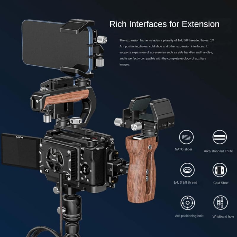 Topcine ZVE10 II Kamera Cage Sony Alpha ZV-E10 II Fényképezőgéphez - Hidegvaku Rögzítővel, NATO Sínnel és Arca Gyorscserés Alaplappal