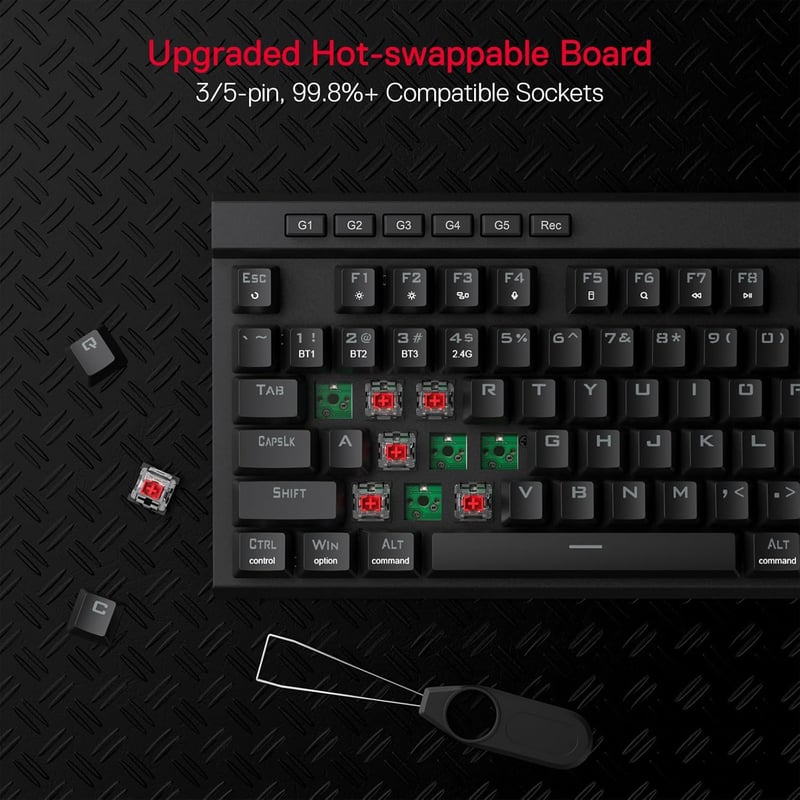 Redragon K580 PRO Vezeték Nélküli RGB Gamer Billentyűzet, Mechanikus, 3 Üzemmód, Hot-Swap, Médiakonzol, Makrórögzítés, Lineáris Red Switch