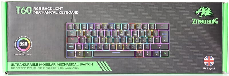 Kompakt 60% RGB Gamer Billentyűzet, Kék Kapcsolós, 62 Gombos, USB-C, Kék