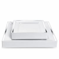 Farfurii Pătrate din Plastic Alb MATANA cu Margine Argintie, 2 Mărimi (39 buc) - Farfurii de Petrecere pentru Nunți, Zile de Naștere, Sărbători 2