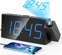 Mesqool Vetítős Ébresztőóra 7" Kijelzővel - Fényerőszabályzós, Dupla Ébresztés, USB Töltő, Állítható Hangerő, Szundi Funkció, Falra/Plafonra 1