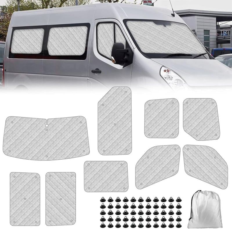 JinsenTGG Napvédő Szélvédőtakaró Renault Master 2010-2023 SWB és Opel Movano - 9 részes Hőszigetelő Alumínium Fólia Napellenző Takaró