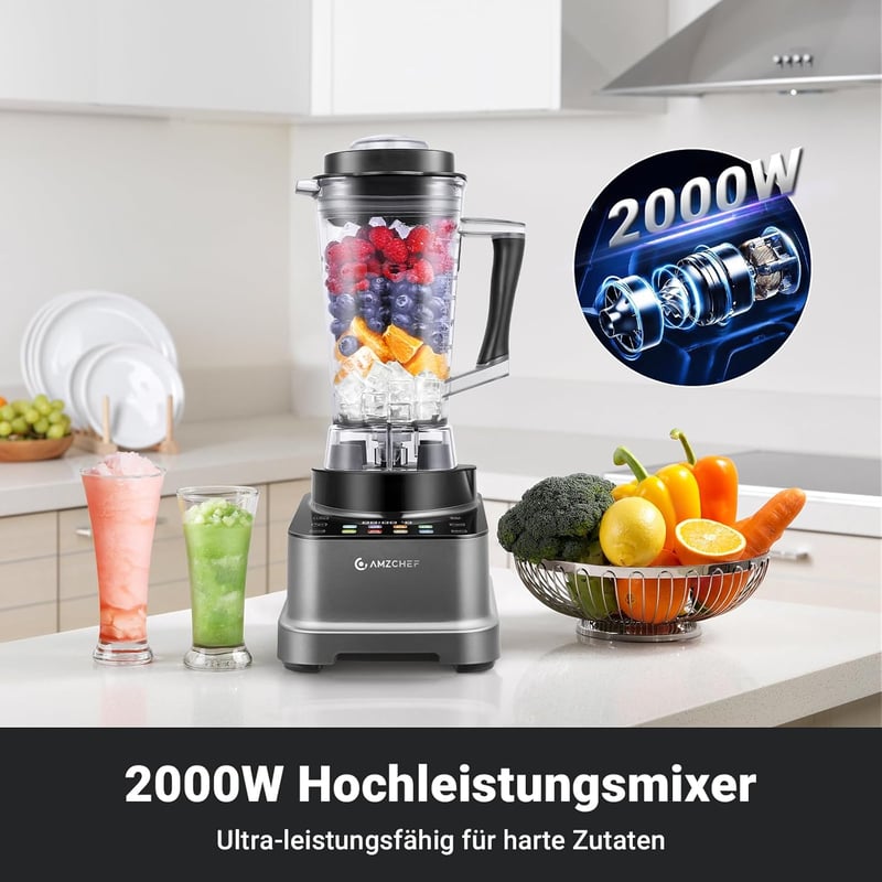 AMZCHEF 8 az 1-ben Multifunkciós Turmixgép 2000W | LCD Érintőképernyős Konyhai Mixer 2L Tartállyal | 8 Intelligens Program és 10 Sebességfok