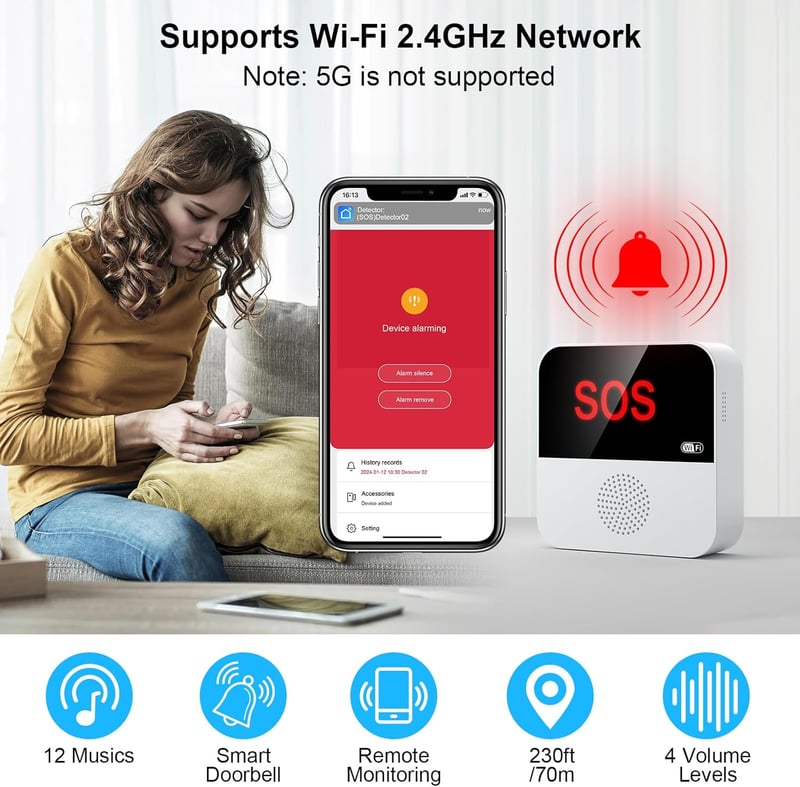 Chatthen WiFi Segélyhívó Szett Időseknek - Tuya Kompatibilis Vészjelző Rendszer