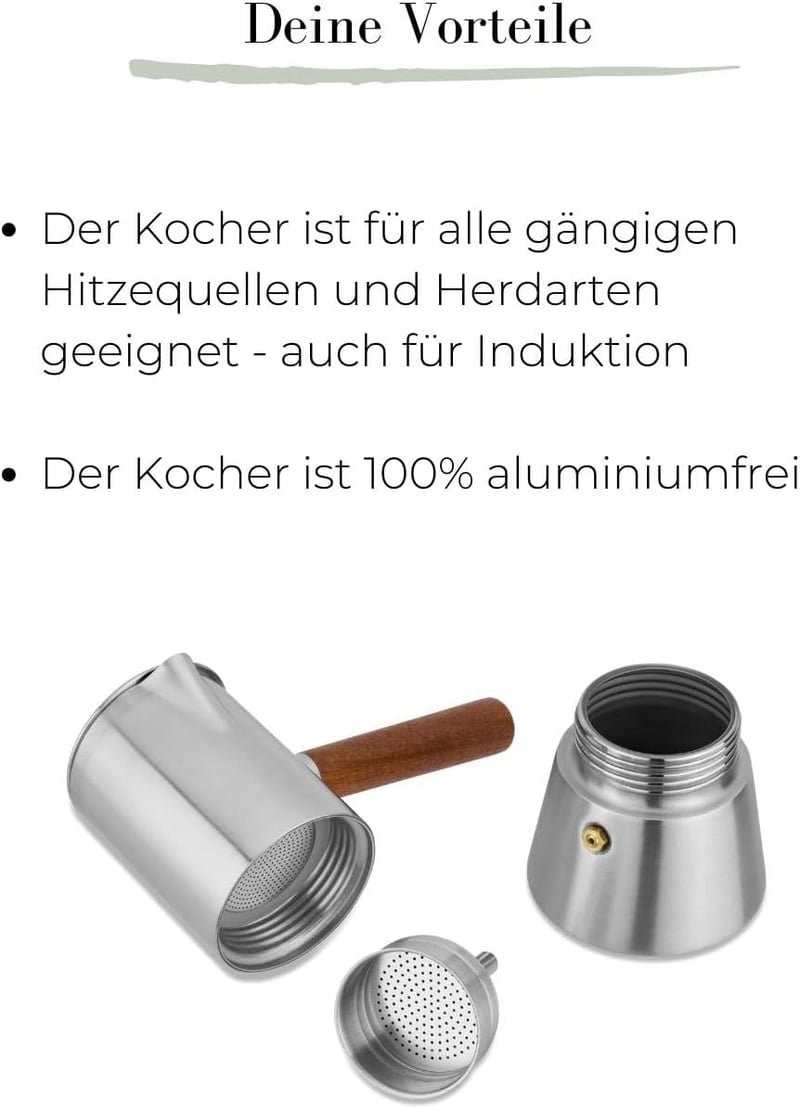 LAMBDA COFFEE Indukciós Eszpresszó Főző 100ml, 1-2 Csészés, Kempingezéshez