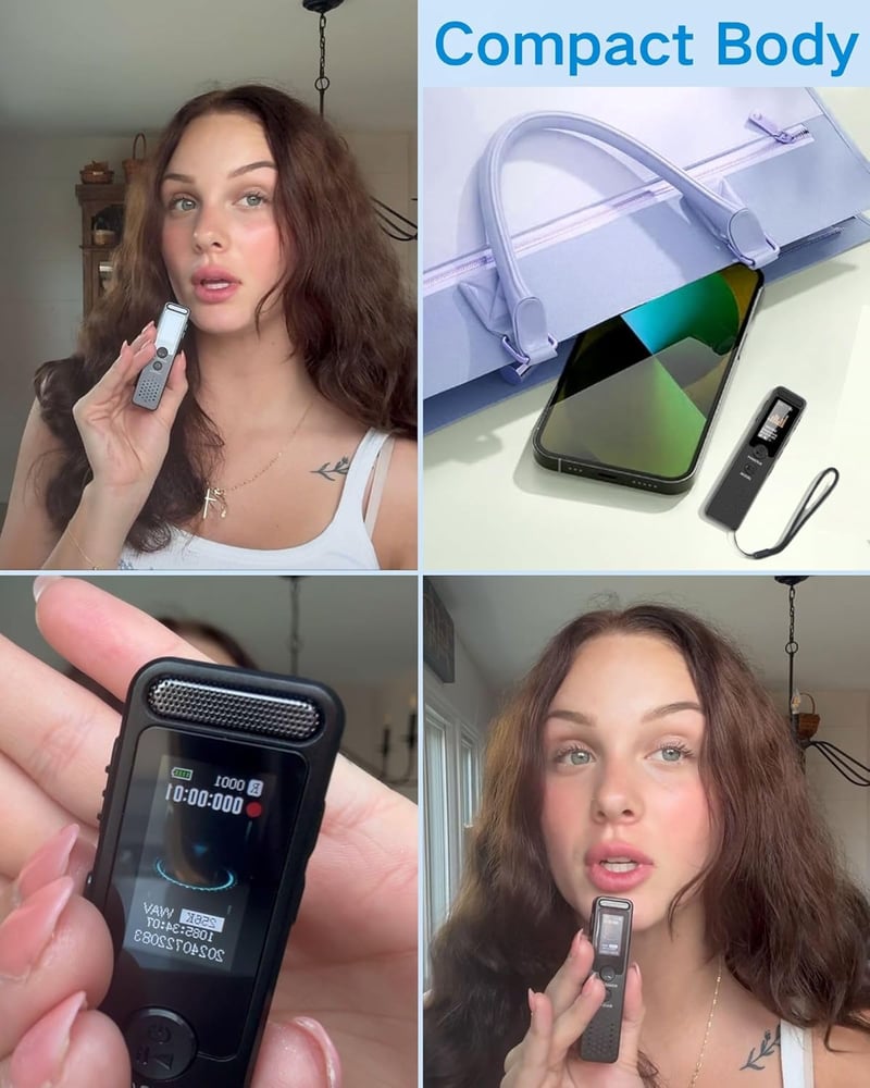 Tonnlog 128GB Mini Diktafon Hangaktiválással - USB-C Hangrögzítő Lejátszással, 1536Kbps Felvételi Minőség Előadásokhoz, Értekezletekhez, Kom