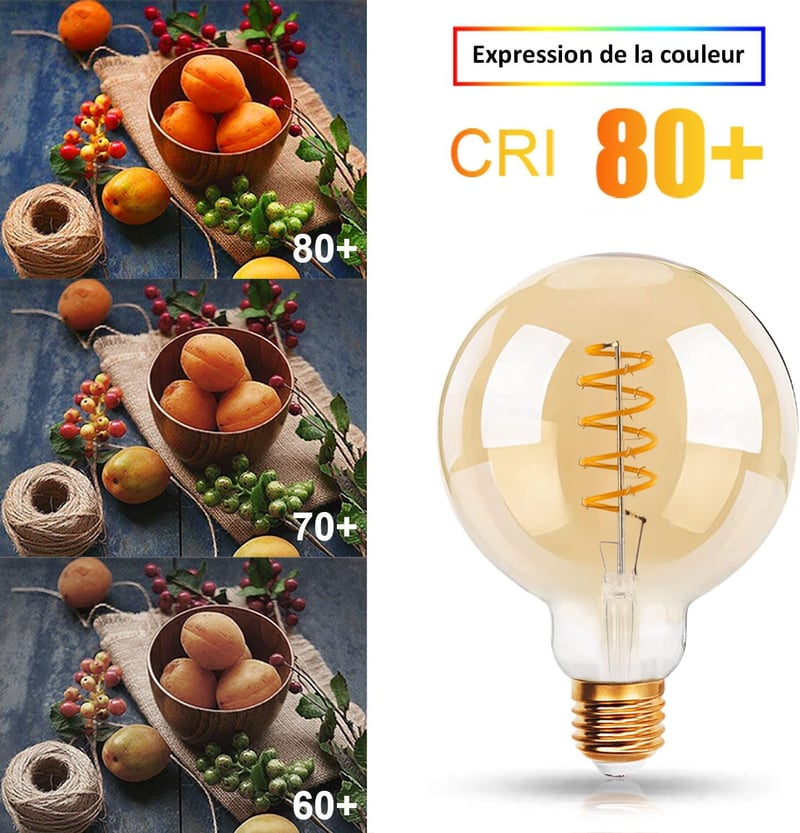 EXTRASTAR G80 Edison Vintage LED Izzó, E27 Foglalatú, 6W (48W Ekvivalens), 2200K Meleg Fehér, Retro Filament Dekoratív Lámpa, 2 db