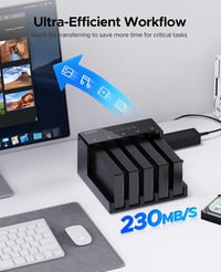 ORICO 5-Bay 6558US3-C Merevlemez Dokkoló - 90TB Tárhely, USB 3.0, Offline Klónozás, 230MB/s, Windows/Mac/Linux Kompatibilis, Fekete 2
