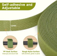 KINGLAKE 10m Öntapadós Növénykötöző Szalag - 12mm Széles Tépőzáras Kertészeti Rögzítő Világoszöld Nylon Növénytámasz Zsinór Virágokhoz, Fákh 2