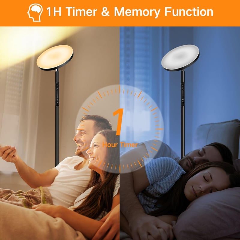 OUTON LED Állólámpa 36W 3000 Lumen - Távirányítós RGB Hangulatvilágítás 24 Dinamikus és 8 Statikus Színmóddal, Érintésvezérléssel, Időzítőve