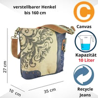 Sunsa Női Válltáska Újrahasznosított Farmer és Bőr Anyagból, Mandala Mintás Bézs/Kék Vintage Táska, Állítható Pánttal, 35x27x10cm 2