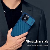 Apple iPhone 13 Pro Kék Szilikon Tok Szürke Csíkos Mintával és Kameravédővel 6