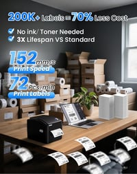 vretti USB Címkenyomtató XXL Papírtálcával - DHL Szállítási Címkékhez, Windows/Mac/ChromeOS/Linux Kompatibilis, 99,99% Vonalkód Olvasási Ará - black, USB 6