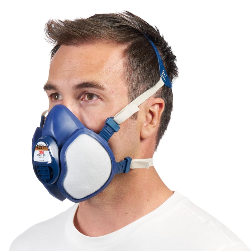Semimască respiratorie 3M 4251+ A1P2 pentru vapori organici, ideală pentru vopsire prin pulverizare și șlefuire, cu filtre integrate și design ușor