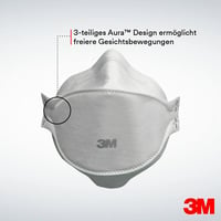 3M Aura 9320D+ FFP2 Légzésvédő Maszk, Szelep Nélküli, Eldobható Részecskeszűrő Maszk, Stiftung Warentest Tesztgyőztes, 5 db 3