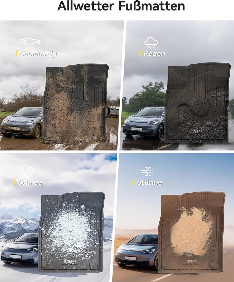 3W Volkswagen ID.3 E11-E12 2020-2026 gumiszőnyeg szett 1-2 sor + csomagtértálca, fekete, időjárásálló betétek