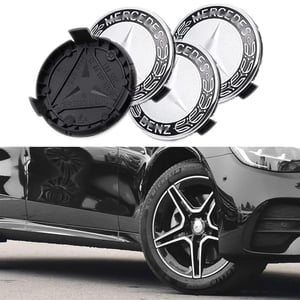 Sada krytiek stredov kolies Mercedes Benz 4 ks - 75 mm strieborné krytky na disky