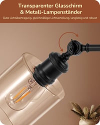EDISHINE Állólámpa Forgatható Üveg Búrával - Fekete Ipari Padlólámpa Lábkapcsolóval, E27 Foglalattal, 6W LED Izzóval Nappaliba, Dolgozószobá 3