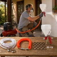 Set vopsire pneumatic: 9m furtun transparent + 6m furtun spiralat + pistol vopsit, 3 duze + 10 O-ringuri 1