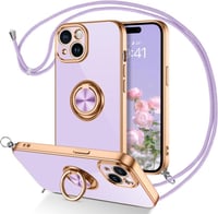 iPhone 15 Lila Mágneses Védőtok Nyakpánttal és Ütésálló Gyűrűvel 1
