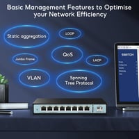 9 portos 2.5GbE web‑menedzselhető switch – 1×10G SFP+ + 8×2.5G RJ45, LACP/VLAN/QoS/IGMP, ventilátormentes fémház 14